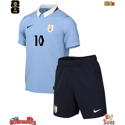 Uruguay Giorgian de Arrascaeta #10 Replica Home Stadium Kit for Kids World Cup 2026 Short Sleeve (+ pants)